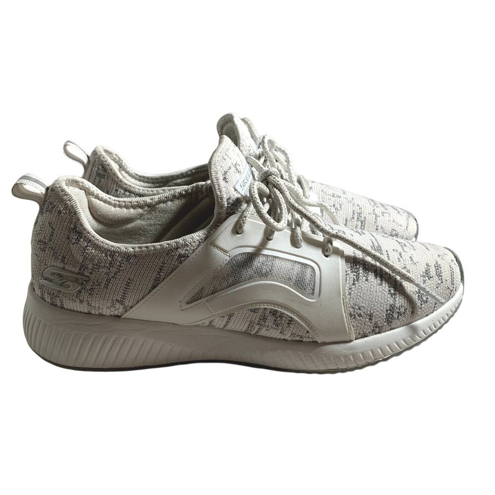 Skechers BOBS Sneakers Womens 8 Ivory Gray Squad Double Dare Memory Foam Shoes